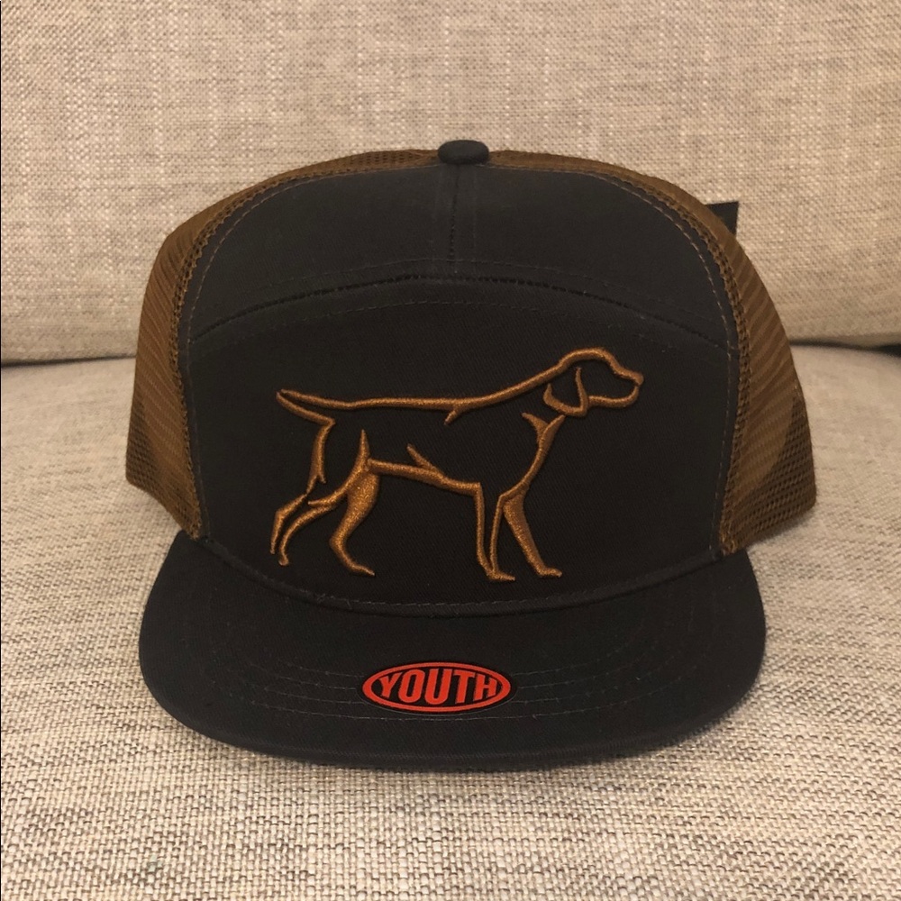 Youth Black and Brown Trucker Hat with Embroidered Dog